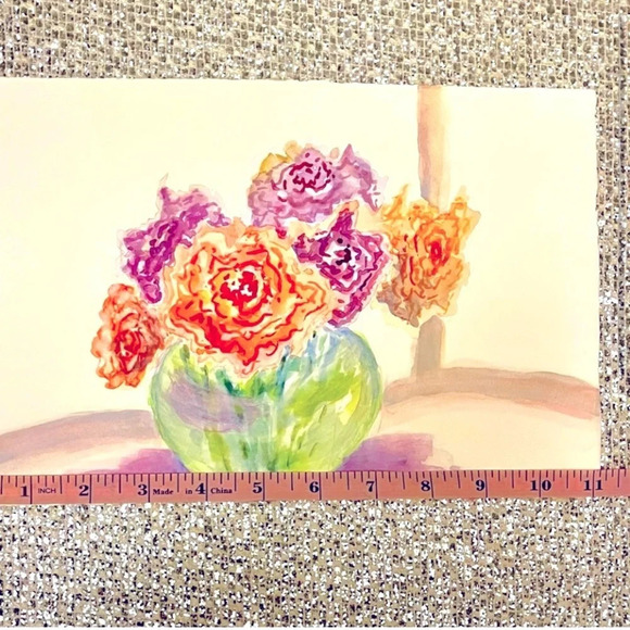 Original Watercolor Painting NWOT Flowers In Vase Ready To‎ Frame - Picture 5 of 6